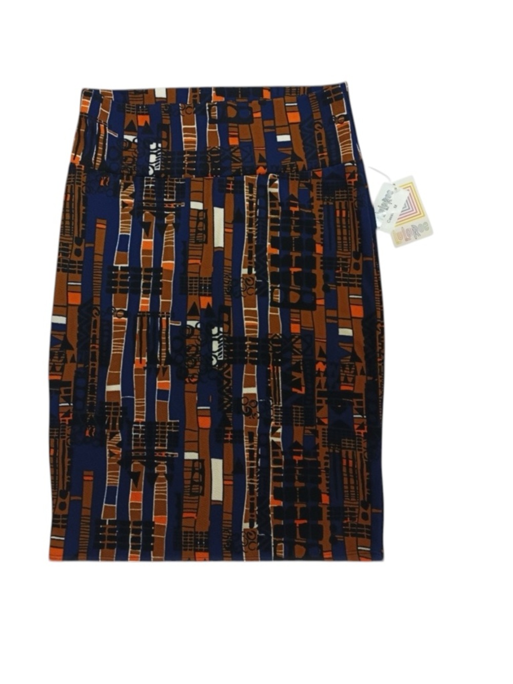 LuLaRoe Abstract Patterned Pencil Skirt Blue Brown Orange Size M